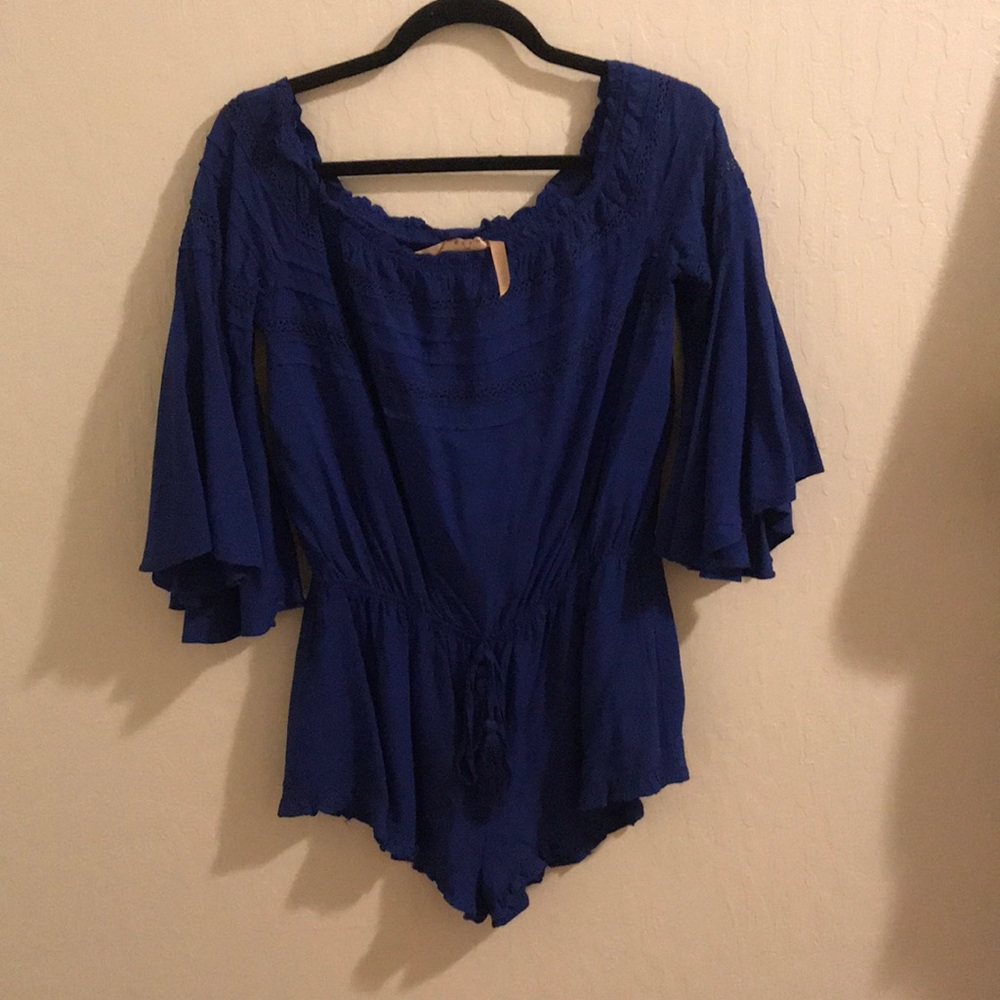 Royal blue off the shoulder romper